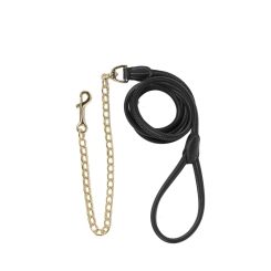 KENTUCKY Führleine Leder mit Kette schwarz 270cm 