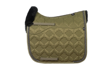 MATTES Dressur Schabracke KF25/05 Crystal Glanz olive mit Lammfell und Rand vorne 