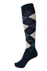 PIKEUR Kniestrumpf KARO navy/blue melange/ecru/grey 