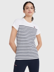 HILFIGER Damen Teilgeripptes T-Shirt Style TH OPTIC WHITE 