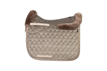 MATTES Dressurschabracke Samt mit Lammfell und Crystalkordel, Rand vorne und hinten, Moon Rock/Cappuccino 