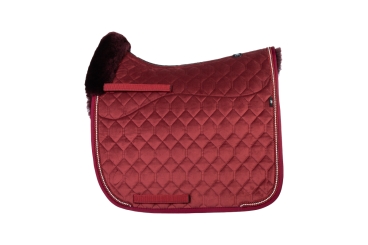 MATTES Dressurschabracke Samt mit Lammfell und Crystalkordel, Rand vorne, Rubin Rot/Brombeere 