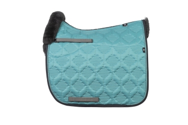 MATTES Dressur Schabracke KF25/05 Webkordel Glanz ocean mit Lammfell und Rand vorne 