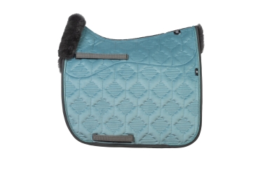 MATTES Dressur Schabracke KF25/05 Webkordel Samt ocean mit Lammfell und Rand vorne 