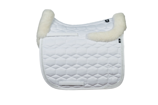 MATTES Dressurschabracke Glanz mit Lammfell und Crystalkordel, Rand vorne und hinten, weiß 