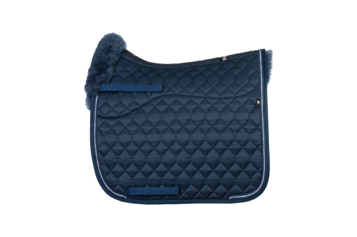 MATTES Dressurschabracke Glanz mit Lammfell und Crystalkordel, Rand vorne, Evening Blue 