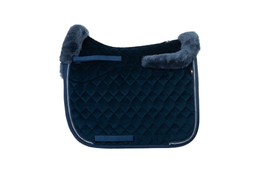MATTES Dressurschabracke Samt mit Lammfell und Crystalkordel, Rand vorne und hinten, Evening Blue 